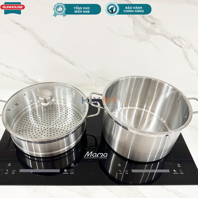 Bộ nồi xửng inox size 30cm - Vung kính cường lực